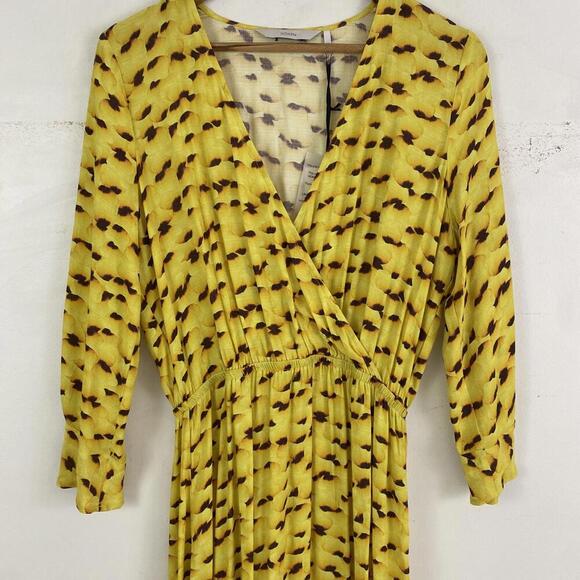 NUMPH yellow brown flower petal pattern long sleeve midi dress - Picture 2 of 6